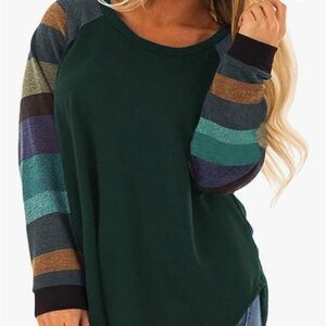 AMAZON Oversized Sweater Tunic w/ Striped Sleeves